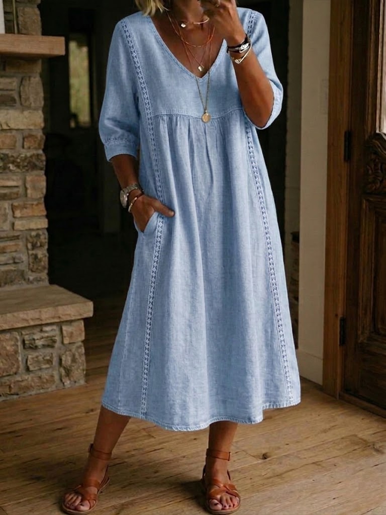 Aurélie | Loose Linen and Cotton Dress with Lace