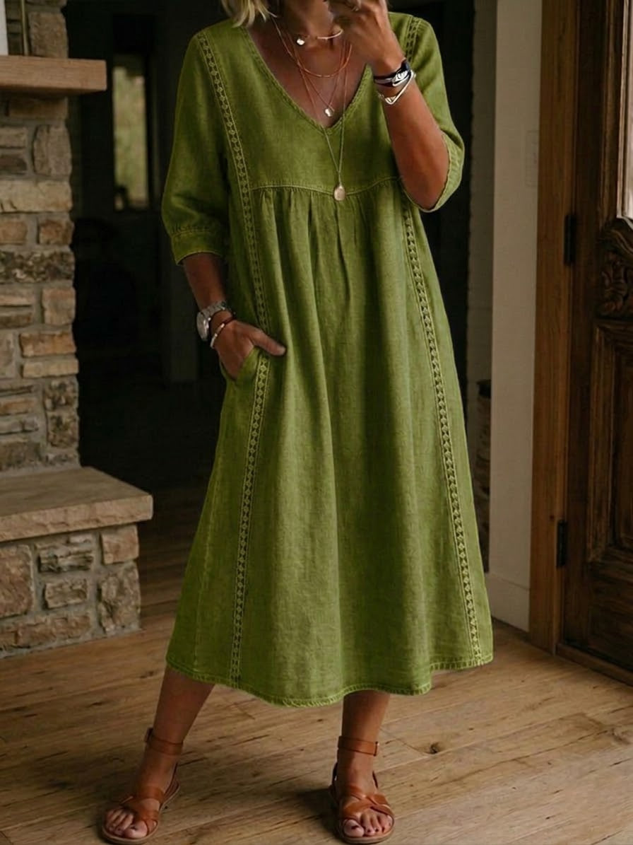 Aurélie | Loose Linen and Cotton Dress with Lace