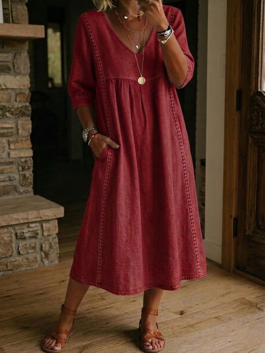 Aurélie | Loose Linen and Cotton Dress with Lace