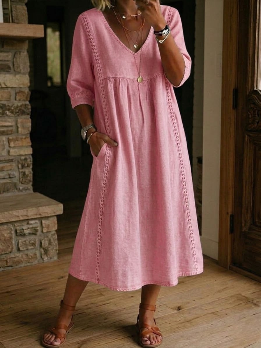 Aurélie | Loose Linen and Cotton Dress with Lace