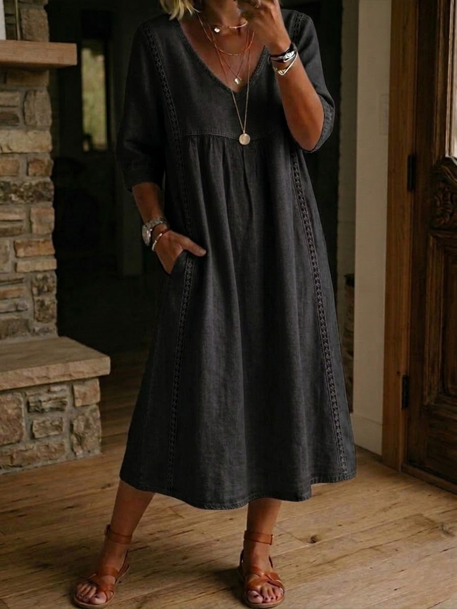 Aurélie | Loose Linen and Cotton Dress with Lace