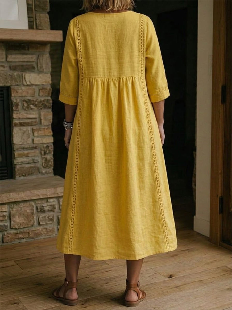 Aurélie | Loose Linen and Cotton Dress with Lace