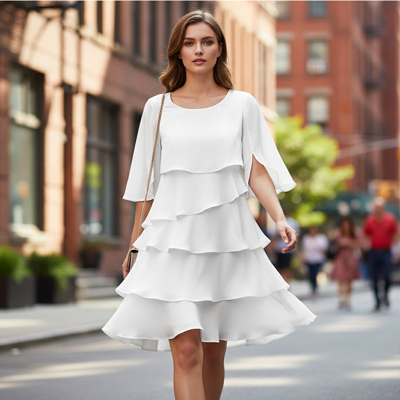 Elegant Layered Dress with Ruffled Sleeves for Women